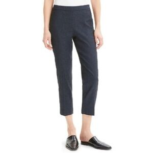 $295 Theory Basic Pull On Pant Navy Melange Eco Sharkskin Linen Blend Crop 4